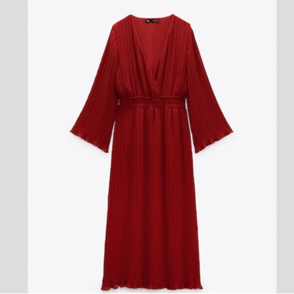 Zara Red Pleated Midi Dress - Picture 7 of 7